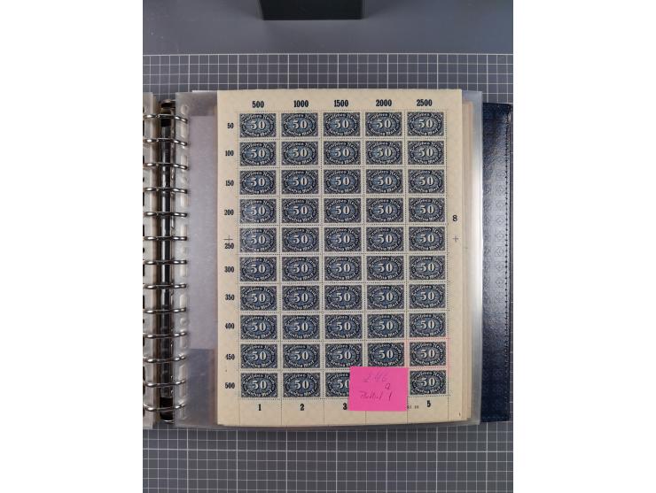 1900/23, reichhaltige und umfangreiche Bogensammlung in 9 Alben, vielfach spezialisiert nach Plattennummern, Farben und Typen