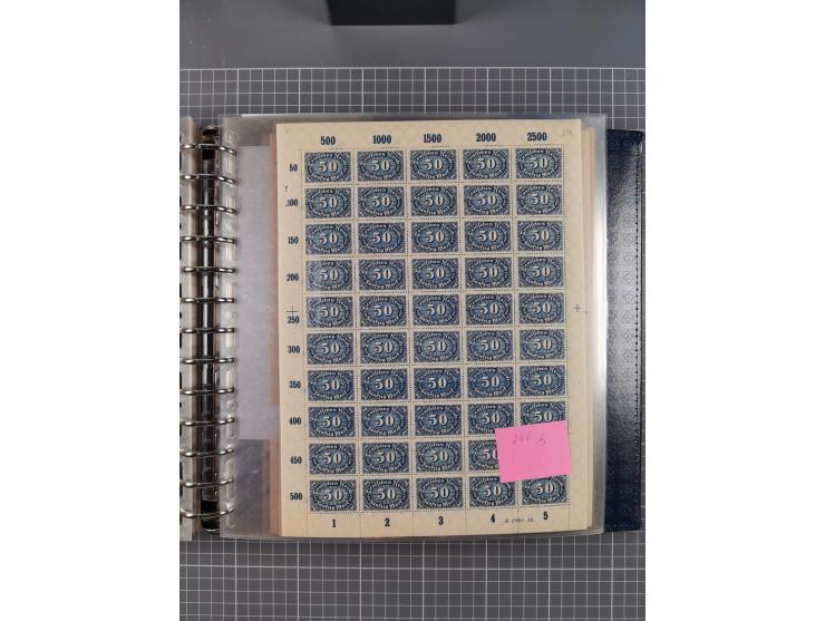 1900/23, reichhaltige und umfangreiche Bogensammlung in 9 Alben, vielfach spezialisiert nach Plattennummern, Farben und Typen