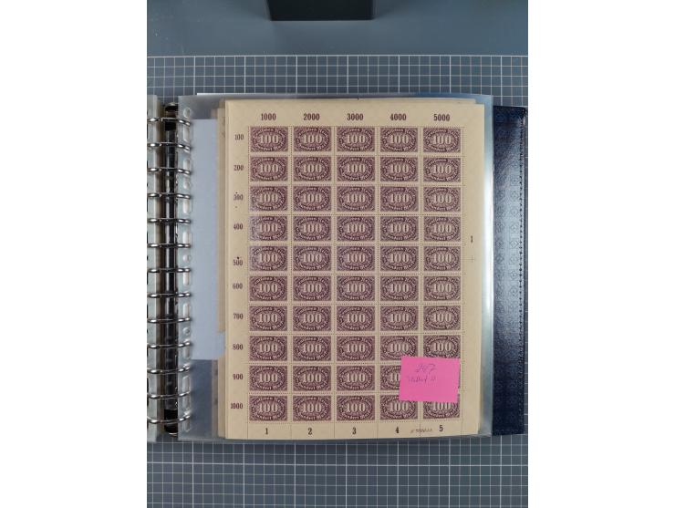 1900/23, reichhaltige und umfangreiche Bogensammlung in 9 Alben, vielfach spezialisiert nach Plattennummern, Farben und Typen