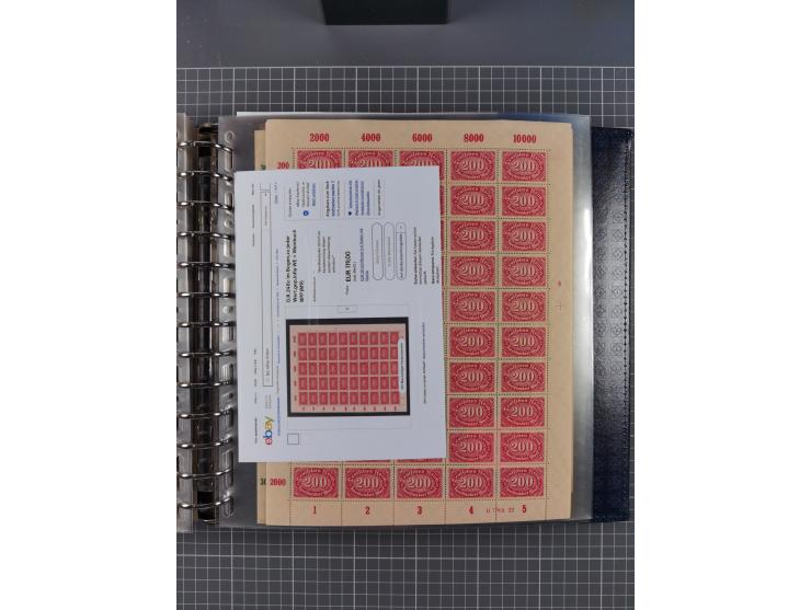 1900/23, reichhaltige und umfangreiche Bogensammlung in 9 Alben, vielfach spezialisiert nach Plattennummern, Farben und Typen