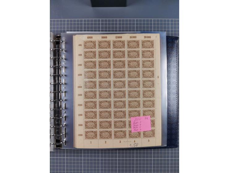 1900/23, reichhaltige und umfangreiche Bogensammlung in 9 Alben, vielfach spezialisiert nach Plattennummern, Farben und Typen