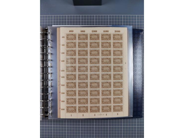 1900/23, reichhaltige und umfangreiche Bogensammlung in 9 Alben, vielfach spezialisiert nach Plattennummern, Farben und Typen