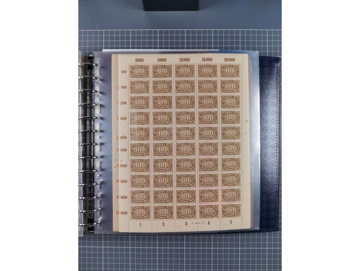 1900/23, reichhaltige und umfangreiche Bogensammlung in 9 Alben, vielfach spezialisiert nach Plattennummern, Farben und Typen