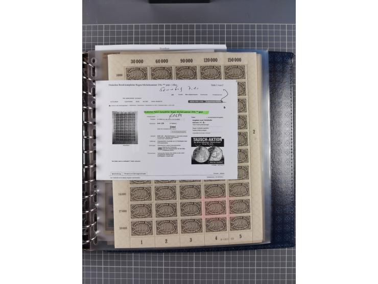 1900/23, reichhaltige und umfangreiche Bogensammlung in 9 Alben, vielfach spezialisiert nach Plattennummern, Farben und Typen