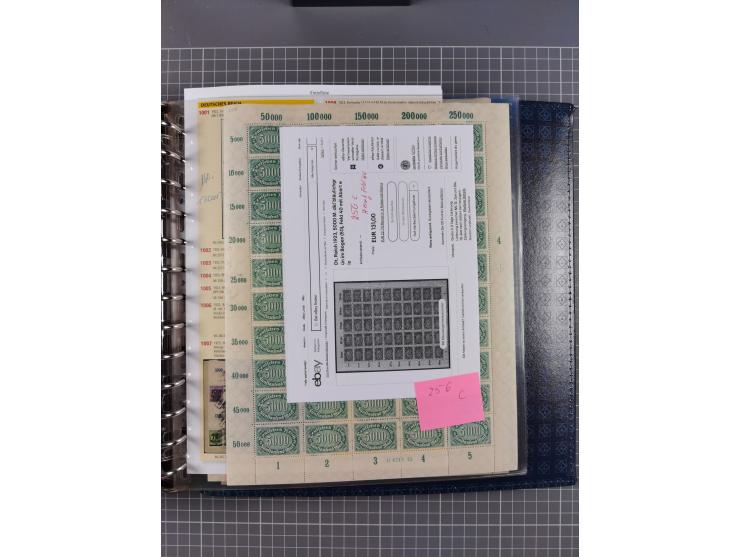 1900/23, reichhaltige und umfangreiche Bogensammlung in 9 Alben, vielfach spezialisiert nach Plattennummern, Farben und Typen