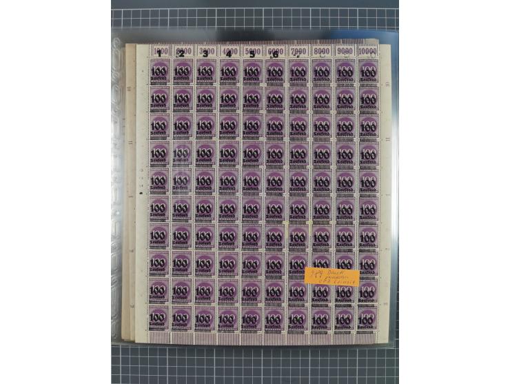 1923, OPD-Bogen, Sammlung von rund 70 Stück, einige mehrfach, dabei u. A. 333AW (Frankfurt) und 335B (Breslau und Stuttgart).