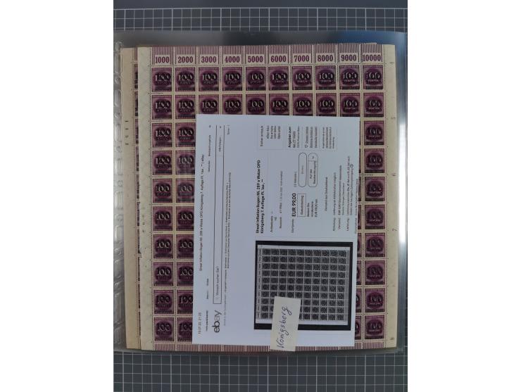 1923, OPD-Bogen, Sammlung von rund 70 Stück, einige mehrfach, dabei u. A. 333AW (Frankfurt) und 335B (Breslau und Stuttgart).