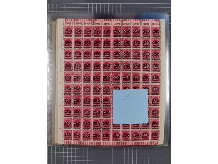 1923, OPD-Bogen, Sammlung von rund 70 Stück, einige mehrfach, dabei u. A. 333AW (Frankfurt) und 335B (Breslau und Stuttgart).