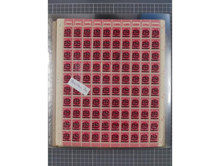 1923, OPD-Bogen, Sammlung von rund 70 Stück, einige mehrfach, dabei u. A. 333AW (Frankfurt) und 335B (Breslau und Stuttgart).