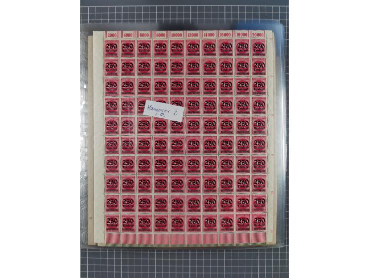 1923, OPD-Bogen, Sammlung von rund 70 Stück, einige mehrfach, dabei u. A. 333AW (Frankfurt) und 335B (Breslau und Stuttgart).