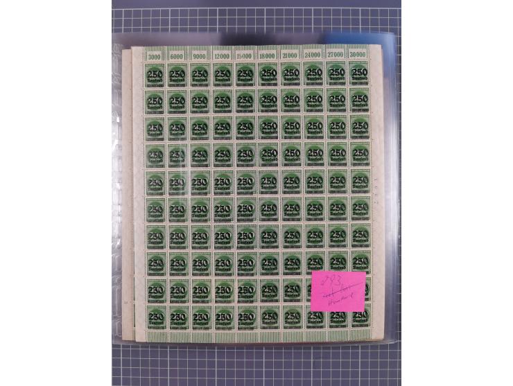 1923, OPD-Bogen, Sammlung von rund 70 Stück, einige mehrfach, dabei u. A. 333AW (Frankfurt) und 335B (Breslau und Stuttgart).