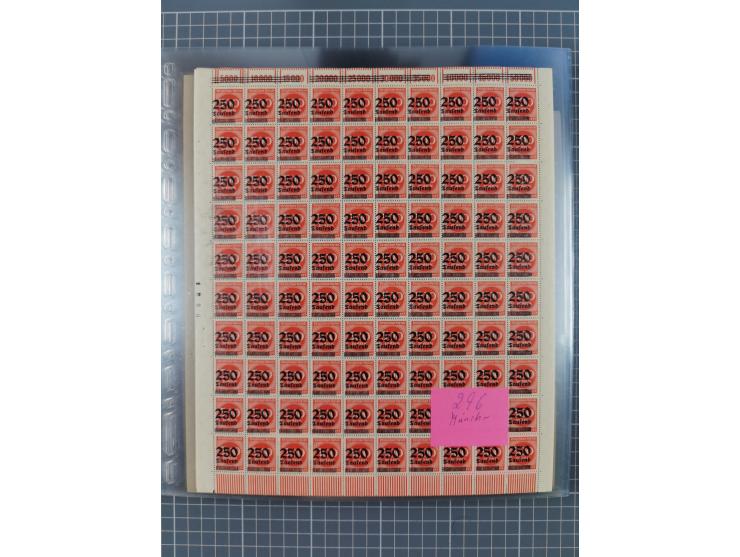 1923, OPD-Bogen, Sammlung von rund 70 Stück, einige mehrfach, dabei u. A. 333AW (Frankfurt) und 335B (Breslau und Stuttgart).