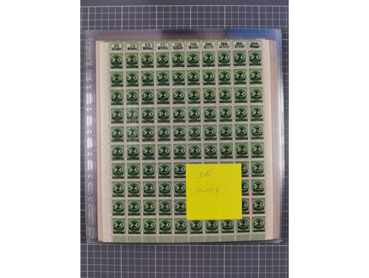 1923, OPD-Bogen, Sammlung von rund 70 Stück, einige mehrfach, dabei u. A. 333AW (Frankfurt) und 335B (Breslau und Stuttgart).