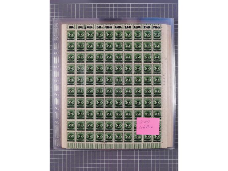 1923, OPD-Bogen, Sammlung von rund 70 Stück, einige mehrfach, dabei u. A. 333AW (Frankfurt) und 335B (Breslau und Stuttgart).
