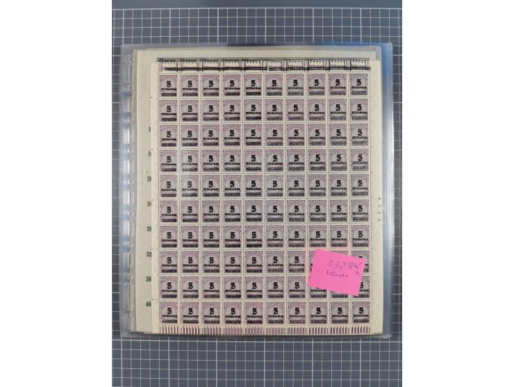 1923, OPD-Bogen, Sammlung von rund 70 Stück, einige mehrfach, dabei u. A. 333AW (Frankfurt) und 335B (Breslau und Stuttgart).