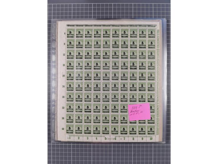 1923, OPD-Bogen, Sammlung von rund 70 Stück, einige mehrfach, dabei u. A. 333AW (Frankfurt) und 335B (Breslau und Stuttgart).