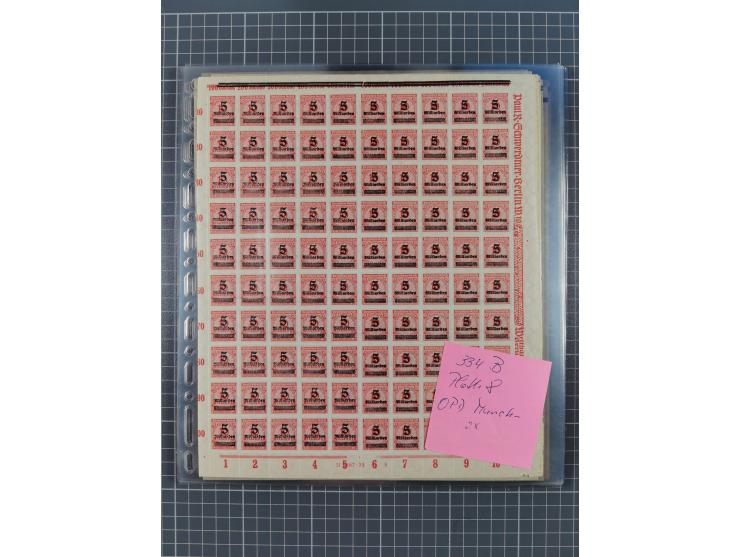 1923, OPD-Bogen, Sammlung von rund 70 Stück, einige mehrfach, dabei u. A. 333AW (Frankfurt) und 335B (Breslau und Stuttgart).