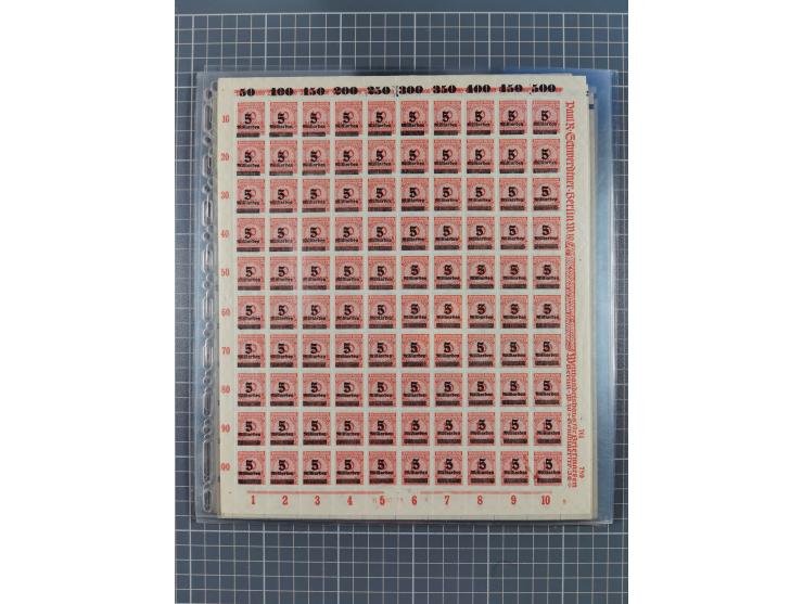 1923, OPD-Bogen, Sammlung von rund 70 Stück, einige mehrfach, dabei u. A. 333AW (Frankfurt) und 335B (Breslau und Stuttgart).