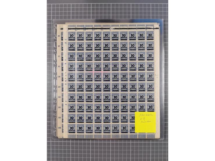1923, OPD-Bogen, Sammlung von rund 70 Stück, einige mehrfach, dabei u. A. 333AW (Frankfurt) und 335B (Breslau und Stuttgart).