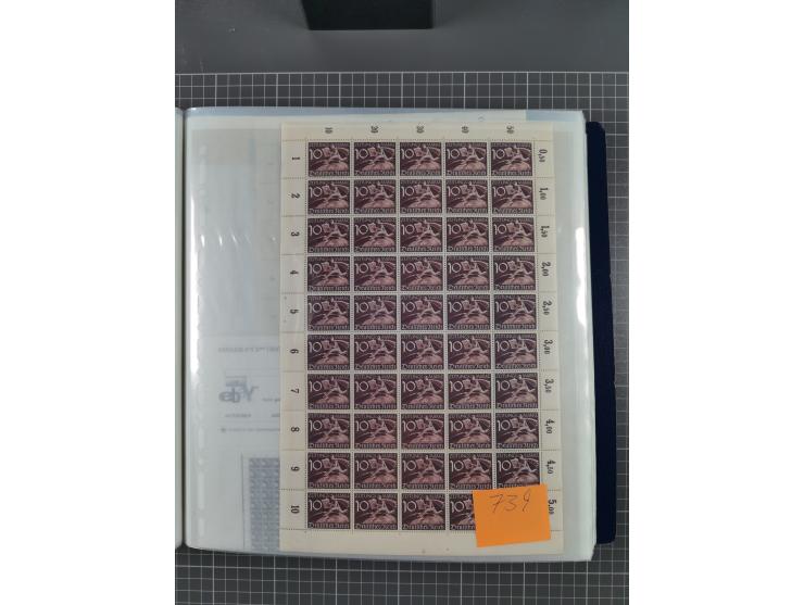 1912/45, kleine Partie Bogen, dabei Mi. I, 110b mit Plattenfehler I, 909-910, Einheitsgeberbogen, etc.