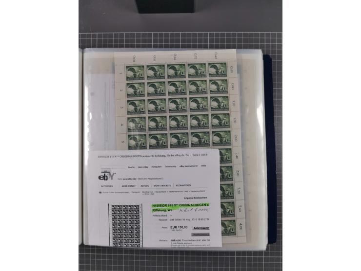 1912/45, kleine Partie Bogen, dabei Mi. I, 110b mit Plattenfehler I, 909-910, Einheitsgeberbogen, etc.