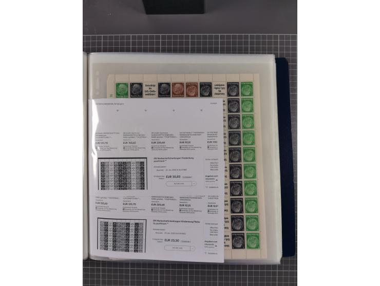 1912/45, kleine Partie Bogen, dabei Mi. I, 110b mit Plattenfehler I, 909-910, Einheitsgeberbogen, etc.