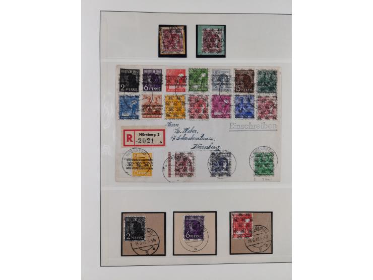 1948/49, postfrische und oft zusätzlich gestempelte Sammlung, dabei Band-und Netzaufdrucke mit unverausgabten (signiert Schle