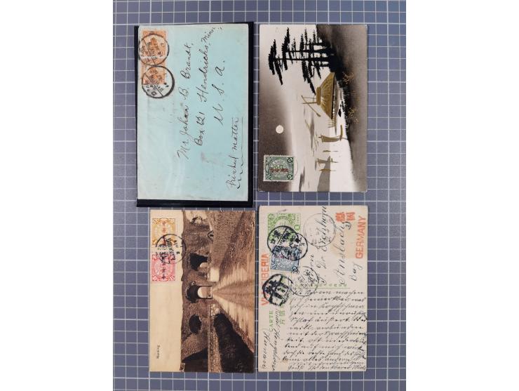 1912/20 (ca.), Chinese Republic early years, group of 13 covers and cards, noted 1 c. overprinted coiled dragon (x4) used wit