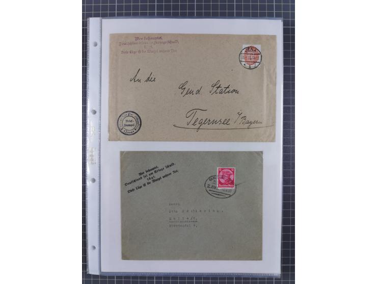 1934/45, ca. 58 Briefe und Karten, dabei 16 mit Propagandastempeln “Wer behauptet, Deutschland sei am Kriege schuld”, “Zu den