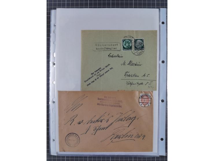 1934/45, ca. 58 Briefe und Karten, dabei 16 mit Propagandastempeln “Wer behauptet, Deutschland sei am Kriege schuld”, “Zu den