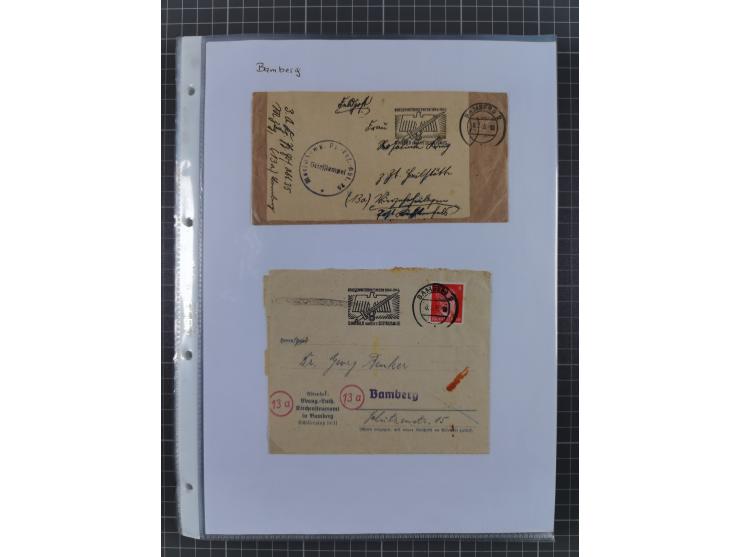 1934/45, ca. 58 Briefe und Karten, dabei 16 mit Propagandastempeln “Wer behauptet, Deutschland sei am Kriege schuld”, “Zu den