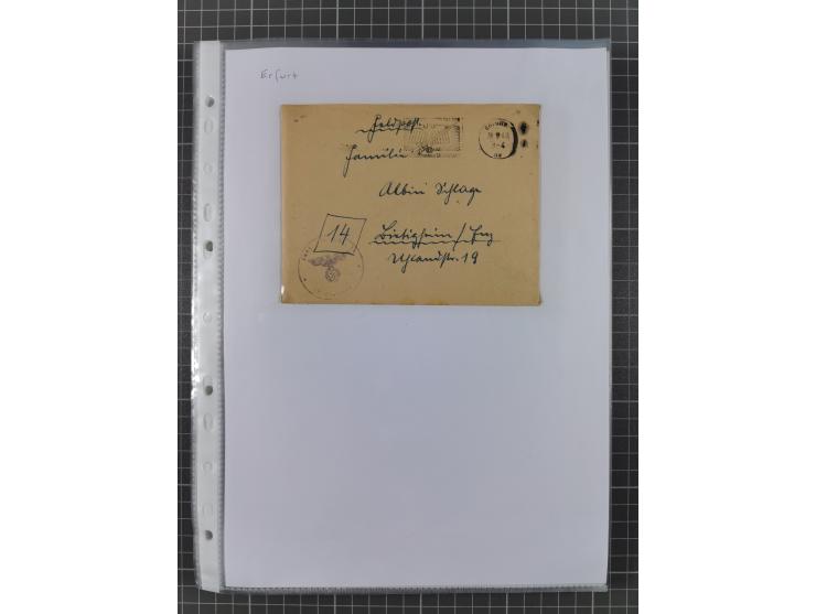 1934/45, ca. 58 Briefe und Karten, dabei 16 mit Propagandastempeln “Wer behauptet, Deutschland sei am Kriege schuld”, “Zu den