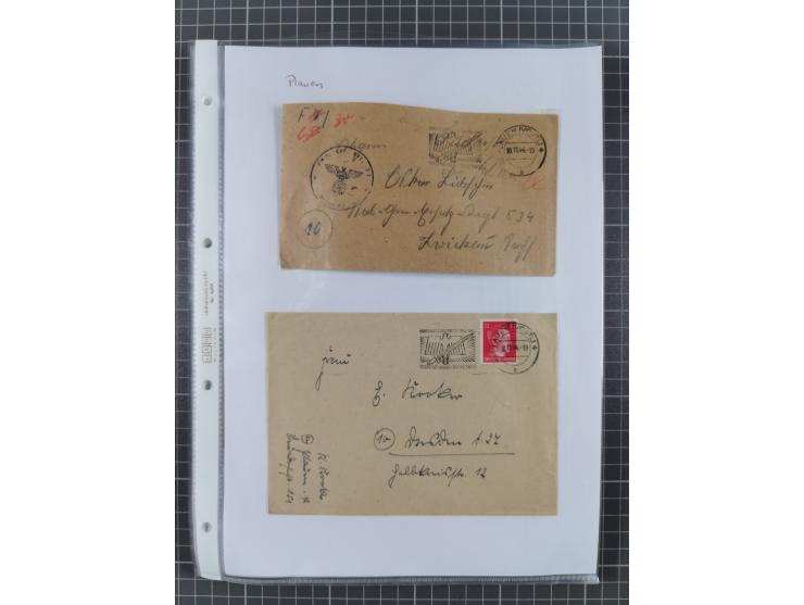 1934/45, ca. 58 Briefe und Karten, dabei 16 mit Propagandastempeln “Wer behauptet, Deutschland sei am Kriege schuld”, “Zu den