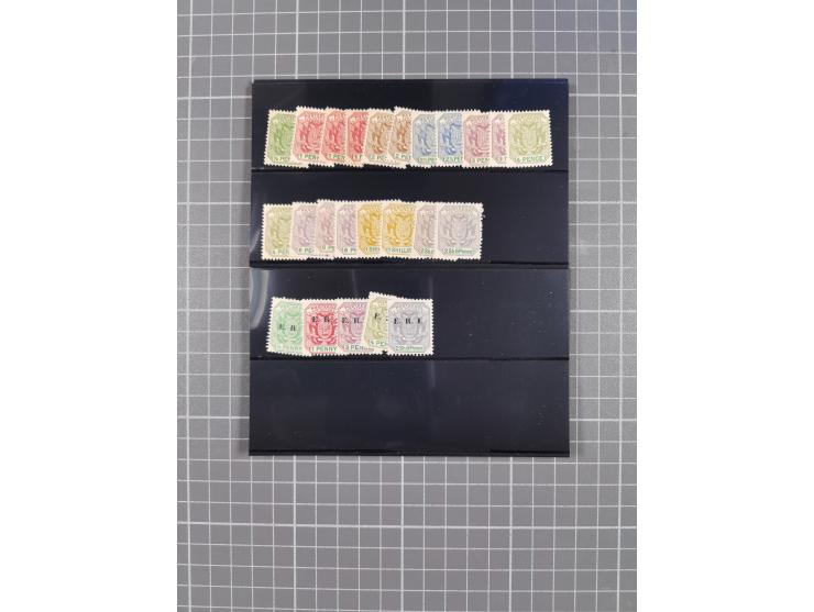 1903/10, Collection on ten stock cards including King Edward VII set of 12, ½ d. to 10 s. black and purple on red overprinted