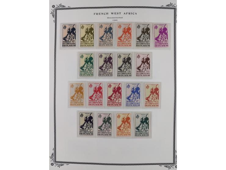 1943/58, Collection on 12 Scott album leaves, mint never hinged, starting uprated and overprinted issues, air mail issues, ma