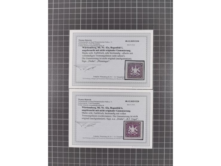 1873, 70 Kr. rotlila bzw. braunlila, interessante Partie von 5 ungebrauchten sowie 6 gestempelten Werten, teils nachgummiert 