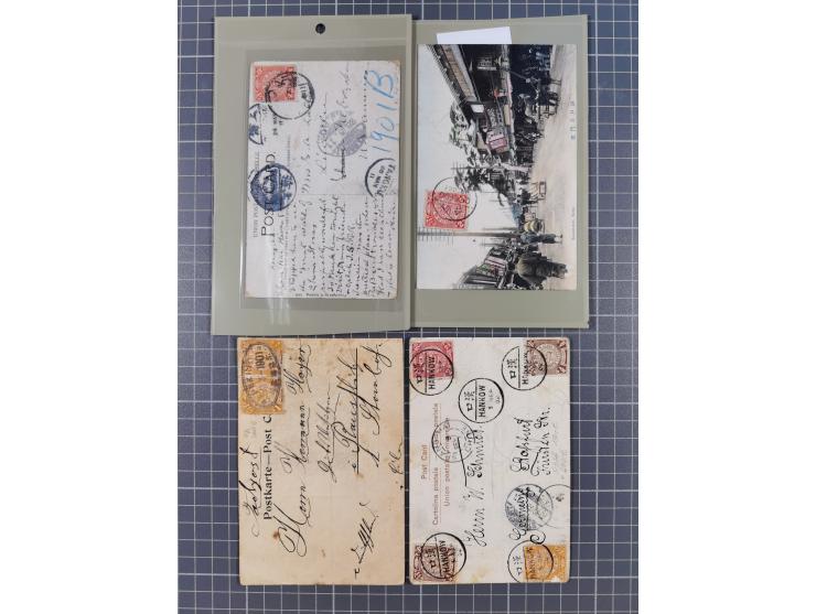 1900/11, postal history group of circa 65 covers and cards, mostly foreign destinations, many attractive and interesting usag