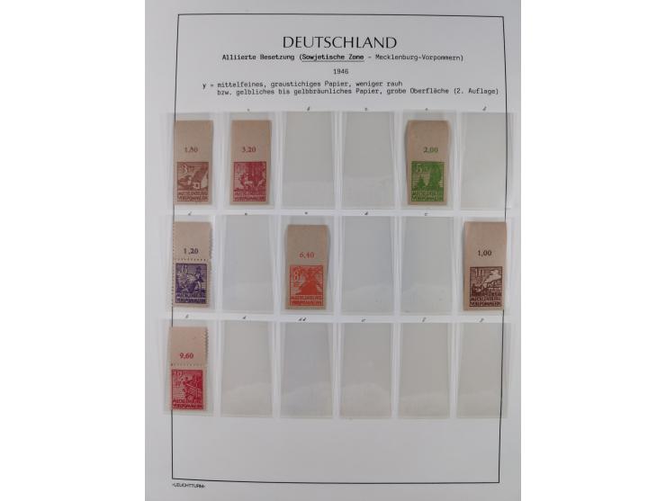 1945/49, meist postfrische Sammlung, dabei viele komplette Ausgaben, u.a. Mi.-Nr. 95AXatUs (2), Bl. 1x Bogenecke, Bl. 3-5, Bl
