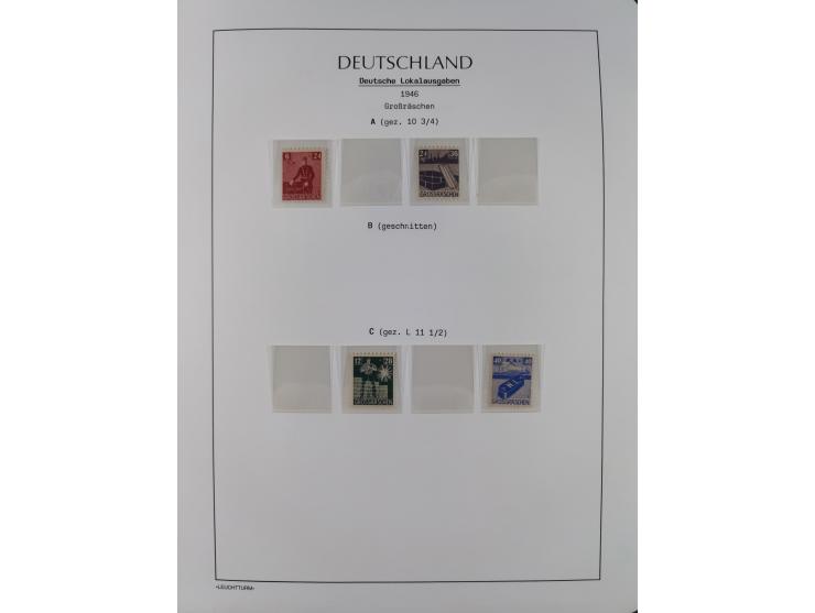 1945/46, postfrische Sammlung mit vielen kompletten Ausgaben und Blocks, dabei Finsterwalde, Großräschen, Glauchau, Meißen, O