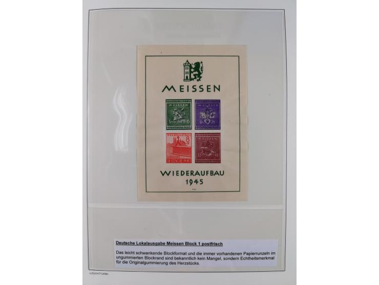 1945/46, postfrische Sammlung mit vielen kompletten Ausgaben und Blocks, dabei Finsterwalde, Großräschen, Glauchau, Meißen, O