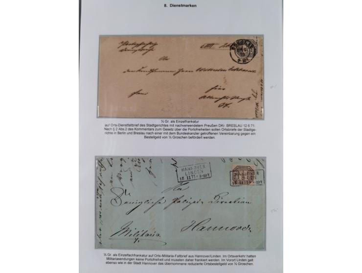 1871, DIENSTMARKEN-REICHSPOST-VORLÄUFER, ausstellungsmäßig aufgezogene kleine Spezialsammlung mit insgesamt 18 Belegen sowie 