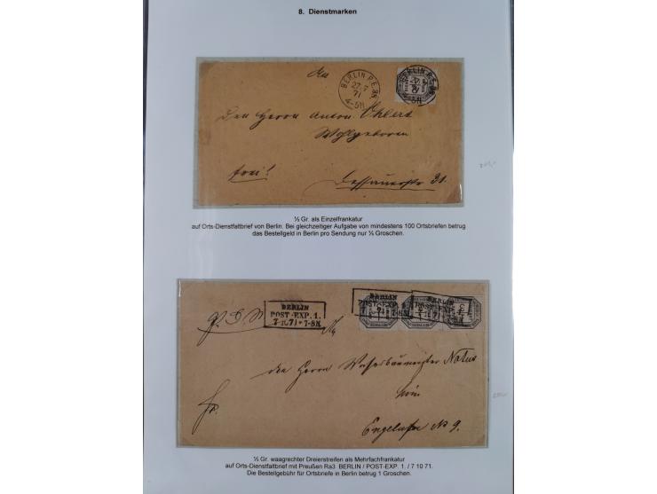 1871, DIENSTMARKEN-REICHSPOST-VORLÄUFER, ausstellungsmäßig aufgezogene kleine Spezialsammlung mit insgesamt 18 Belegen sowie 