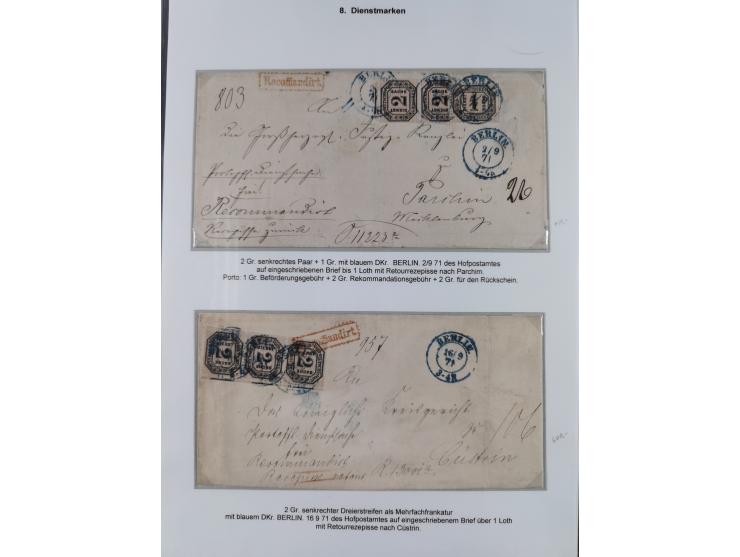 1871, DIENSTMARKEN-REICHSPOST-VORLÄUFER, ausstellungsmäßig aufgezogene kleine Spezialsammlung mit insgesamt 18 Belegen sowie 