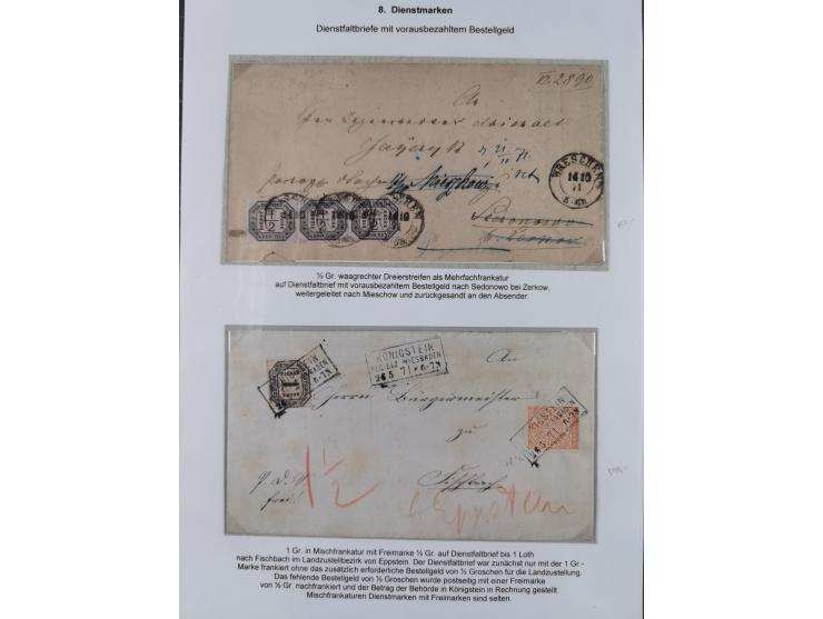 1871, DIENSTMARKEN-REICHSPOST-VORLÄUFER, ausstellungsmäßig aufgezogene kleine Spezialsammlung mit insgesamt 18 Belegen sowie 