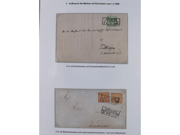 REICHSPOST-VORLÄUFER, ausstellungsmäßig aufgezogene Spezialsammlung von rund 120 Belegen und einigen losen Marken, Einheiten 