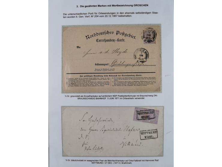 REICHSPOST-VORLÄUFER, ausstellungsmäßig aufgezogene Spezialsammlung von rund 120 Belegen und einigen losen Marken, Einheiten 