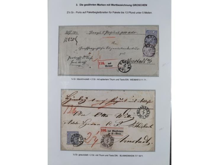 REICHSPOST-VORLÄUFER, ausstellungsmäßig aufgezogene Spezialsammlung von rund 120 Belegen und einigen losen Marken, Einheiten 