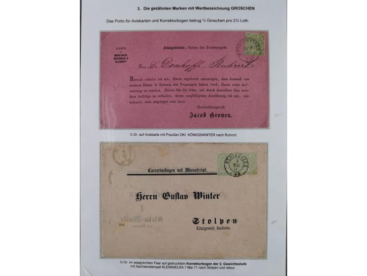 REICHSPOST-VORLÄUFER, ausstellungsmäßig aufgezogene Spezialsammlung von rund 120 Belegen und einigen losen Marken, Einheiten 