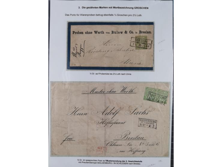 REICHSPOST-VORLÄUFER, ausstellungsmäßig aufgezogene Spezialsammlung von rund 120 Belegen und einigen losen Marken, Einheiten 