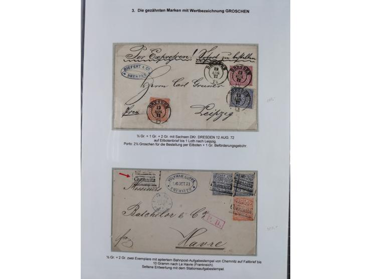 REICHSPOST-VORLÄUFER, ausstellungsmäßig aufgezogene Spezialsammlung von rund 120 Belegen und einigen losen Marken, Einheiten 